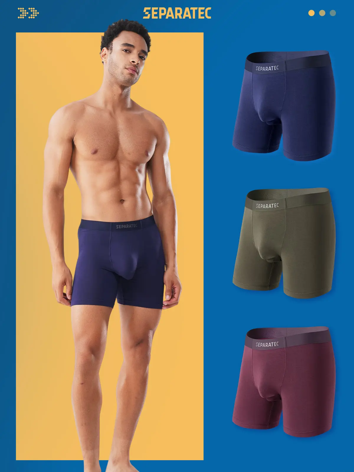 Separatec Men's Dual Pouch Boxer Briefs 3 Pack - 6.5in Bamboo Fiber with Spandex Underwear, Classic Fly, Natural, Basic Plain Black*3, Breathable, Soft, Moisture-Wicking, Machine-Washable All-Season Dailywear, Fabric