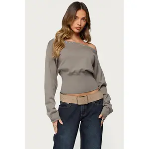 Carmela Iridescent Button Off Shoulder Sweater