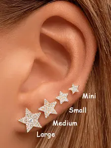 4Pcs Exquisite 24K Gold Plated Cubic Zirconia Star Earrings Set For Women Zircon Earrings Pack Stud Earrings Stack