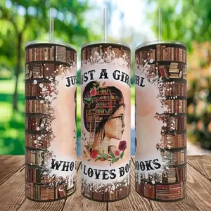 Just A Girl Who Loves Books 20 oz Tumbler, Stainless Steel Travel Mug, Gift For Her