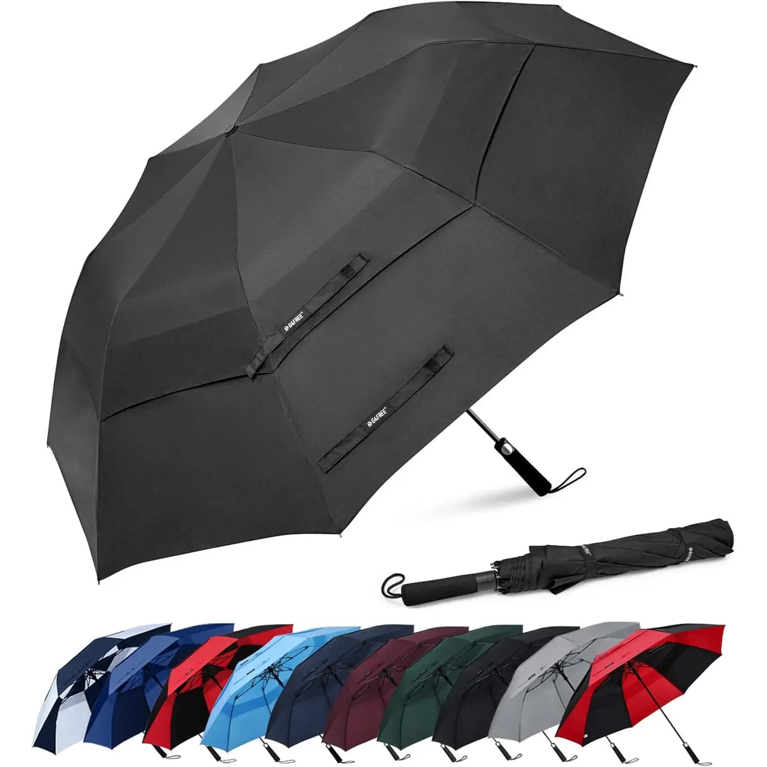 62 in Auto-Open Portable Golf Umbrella for Golf Lovers, Large Oversize 100% Polyester Double Vented Windproof Waterproof Canopy, Fiberglass Foldable Ribs Collapsible Sports Stick Umbrella for Men