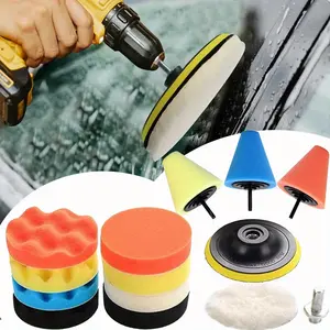 [Polishing Kit] 14Pcs Car Polishing Kit,Sponge Drill Adapter Details,Cleaning Self Polishing for Automotive Car Wheels Hub Care,Metal,Plastic,Ceramic and Glass