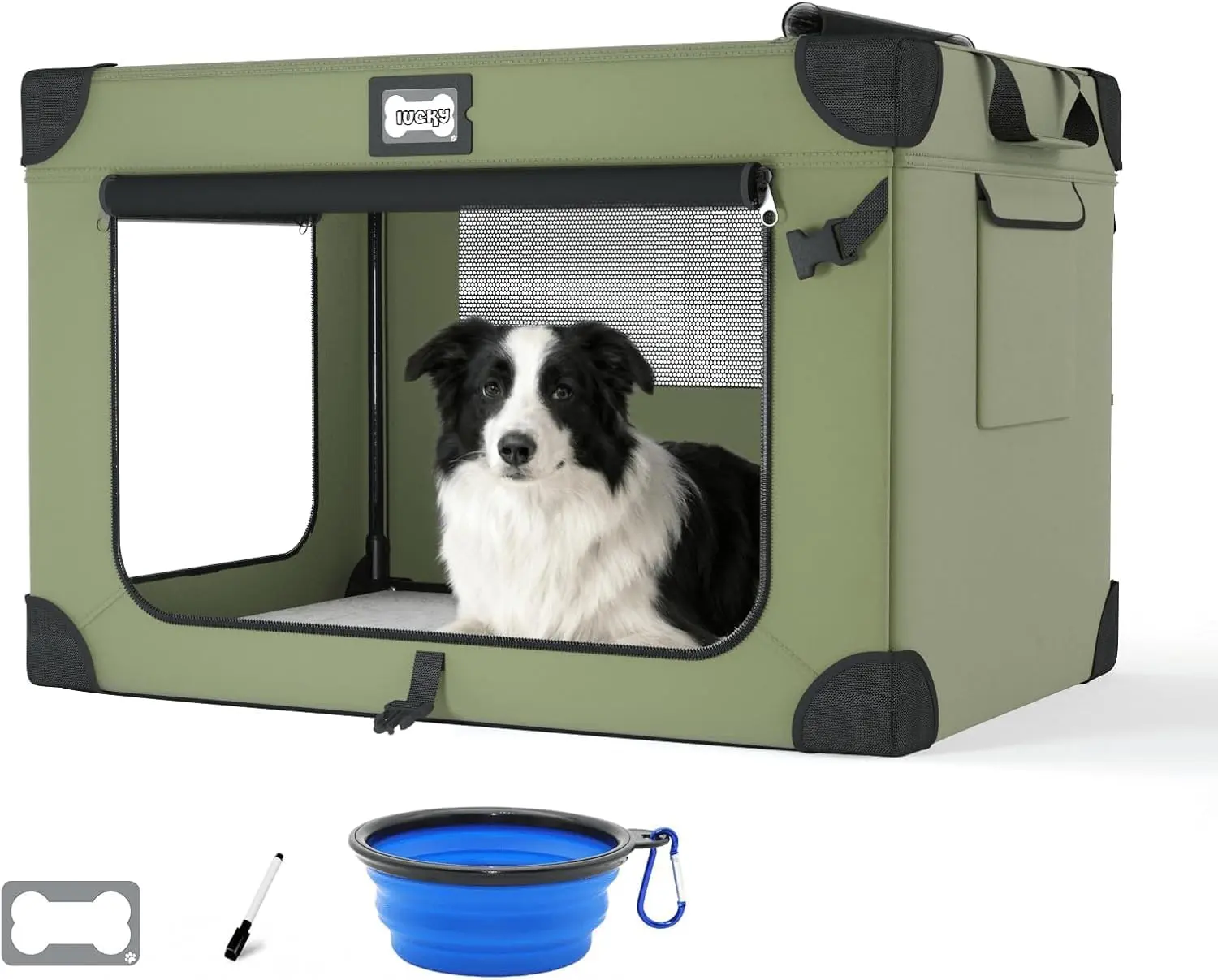 Collapsible Dog Crate | Soft Foldable Pet Kennel with 3 Mesh Doors, Blanket & Bowl, Portable Travel Crate for Indoor & Outdoor Use