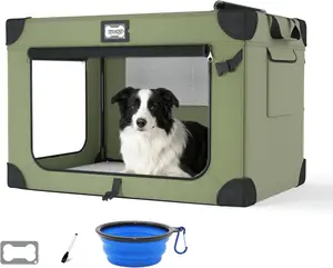 Collapsible Dog Crate | Soft Foldable Pet Kennel with 3 Mesh Doors, Blanket & Bowl, Portable Travel Crate for Indoor & Outdoor Use