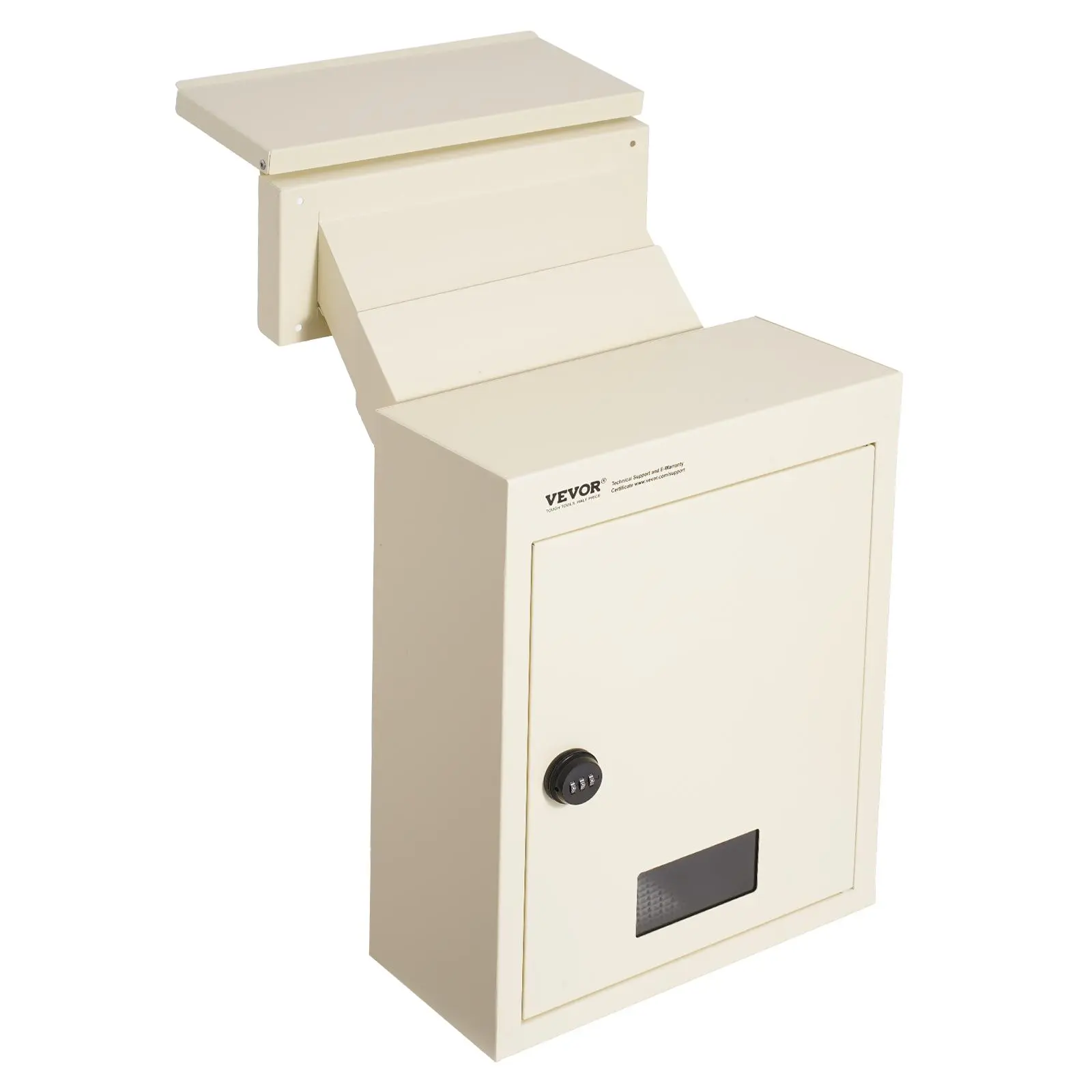 【toolupgrade】VEVOR Heavy-Duty Metal Through-Wall Drop Box Mailbox with Window, Mailbox Design, 2.8-7.9" & 13" Combination Lock, Rainproof Rubber Gasket, Adjustable Size, 12.5x6.3x16.9" (0.74 cu ft) Beige Wall-Mount Unit, Easy-Install for Home, Office