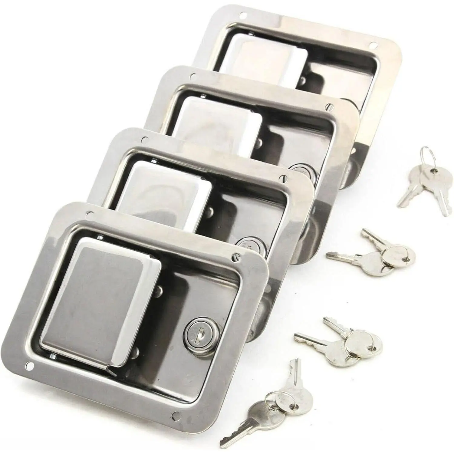 4Pcs Stainless Steel Trailer Paddle Door Locking System - Heavy Duty, Sturdy Door Locks with Key, Secure Latch Closure, Durable, Non-Deformable for RV, Tool Boxes (Silver)