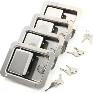 4Pcs Stainless Steel Trailer Paddle Door Latch Handle RV Truck Tool Box Lock+Key Silver