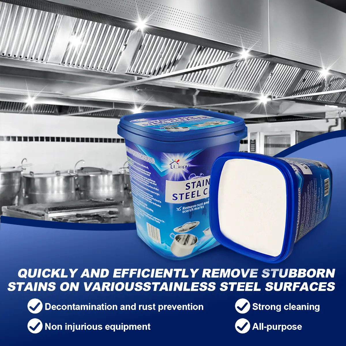 Liapu Stainless Steel Cleaning Cream - Hypoallergenic Safe Kitchen Cleaner, Household Cleaner for Removing Rust from Stainless Steel Surfaces and Burnt Marks on Utensils/Pots, Home Care Tool, Hypoallergenic Kitchen Cleaners