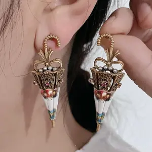 Vintage Umbrella Earrings for Women Bohemian Retro Enamel Parasol Drop Dangle Earring Fashion Jewelry