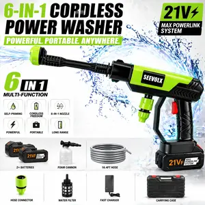 SEEVOLX 21VF Cordless High Pressure Handheld Spray Gun, 6-in-1 Adjustable Car Wash Nozzle, Portable Ergonomic Water Booster for Car & Heavy-Duty Outdoor Cleaning