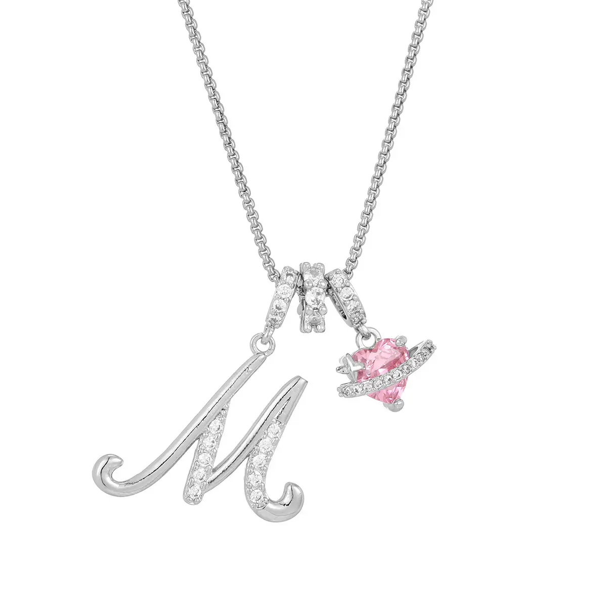 Personalized Initial Necklace for Women, Dainty Copper Chain Jewelry with Pink Heart Planet Charm, Layering Gift for Casual Wear, Dainty Layering Jewelry, Meaningful Gifts, Celestial, Initial Charm, Heart Necklaces, Female, Anniversaries, Birthday, Custom
