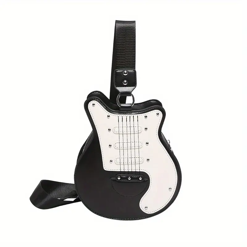 Guitar-Shaped Crossbody Bag with Laces Trendy Cool Design for Music Lovers Daily Commutes & Special Occasions Stylish Versatile Accessory Women's  Crossbody Satchel Minimalist Adjustable Shoulder Bag shopping bag