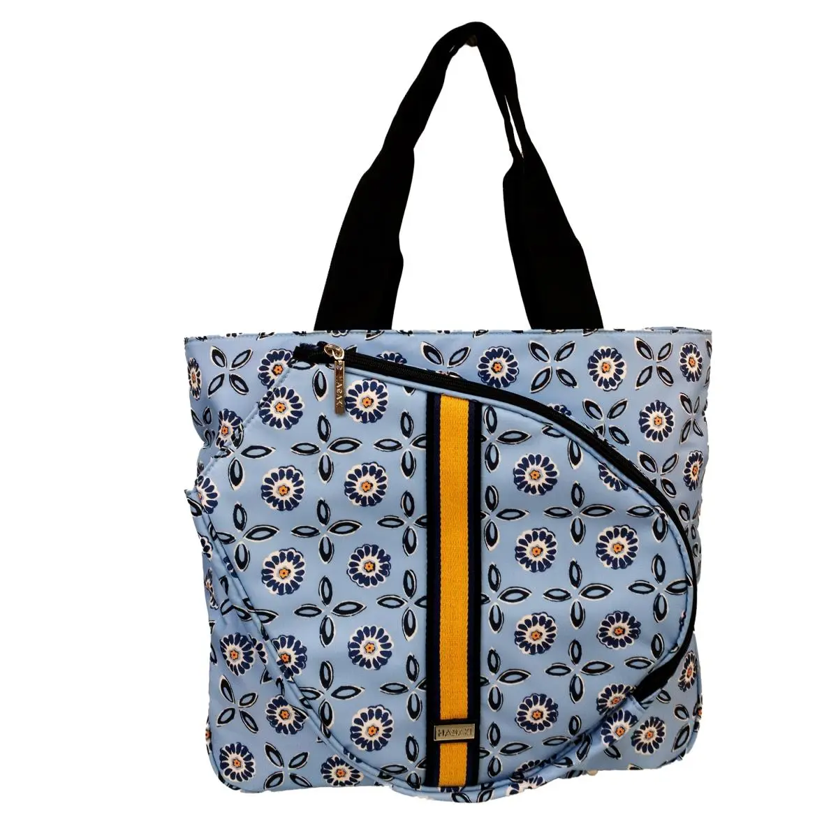 HADAKI Women's Tennis Tote, Lightweight Color Block Tennis Gear Bag with Racket & Zip Pockets, Eco-Friendly and Water Repellent, Marigold Yellow, Racket Pocket, Phthalate-Free