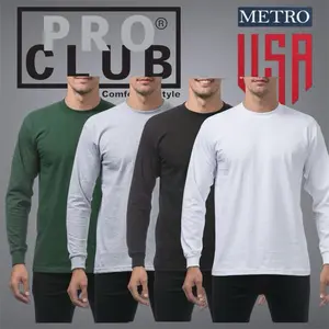PRO CLUB Long Sleeve Heavyweight Casual Heavyweight Tee Plain Warm Long Tee Classic Crew Neck Menswear unisex cotton