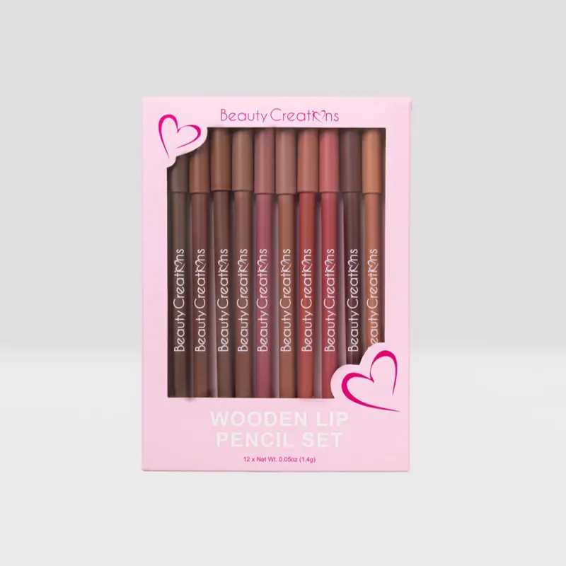 Beauty Creations Wooden Lip Pencil Set 12 PCs in Assorted Colors liner Makeup Smooth