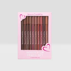 Beauty Creations Wooden Lip Pencil Set 12 PCs in Assorted Colors liner Makeup Smooth
