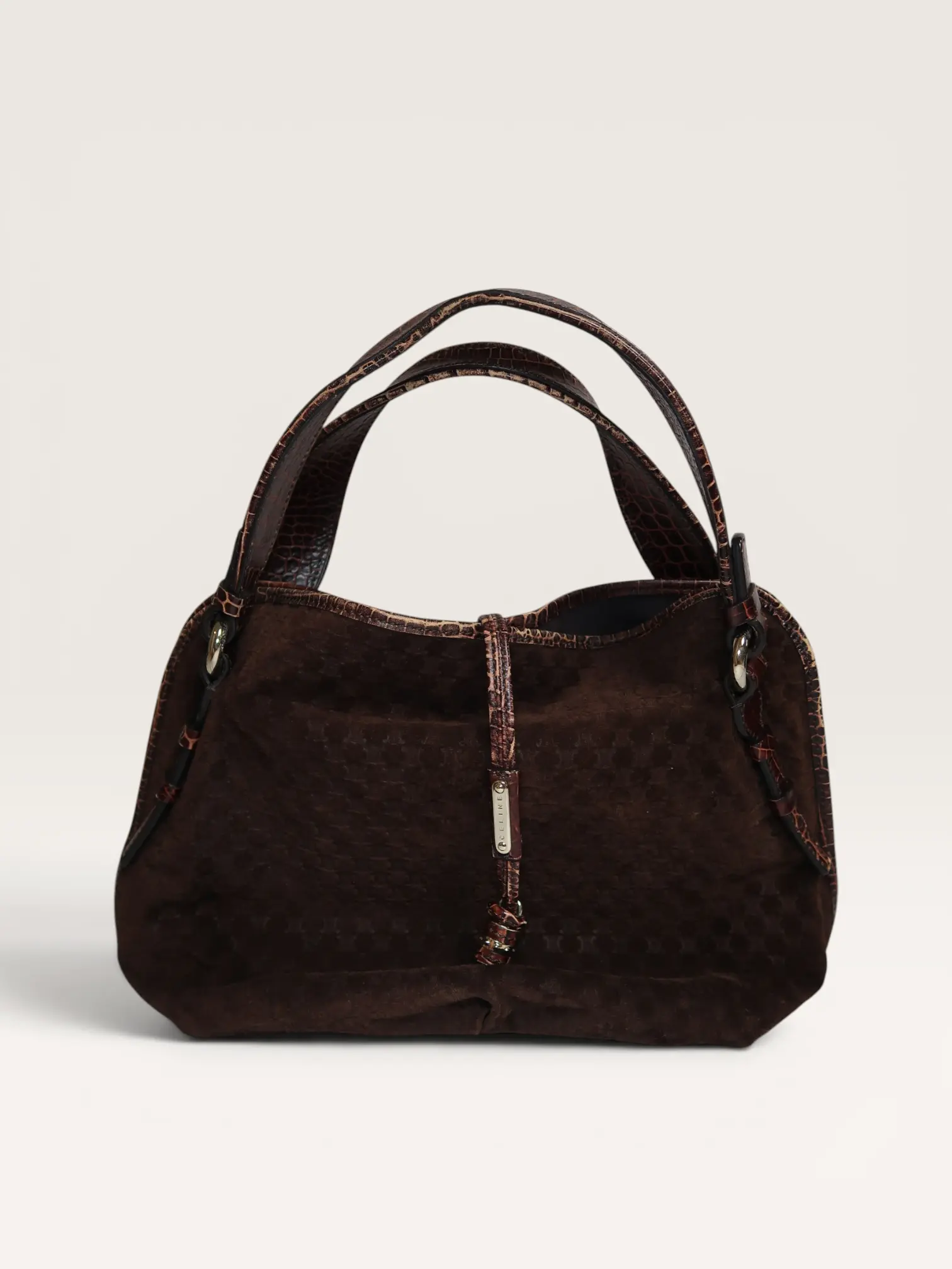 Pre-owned Celine Suede Shoulder Bags Macadam Bittersweet Croc Embossed