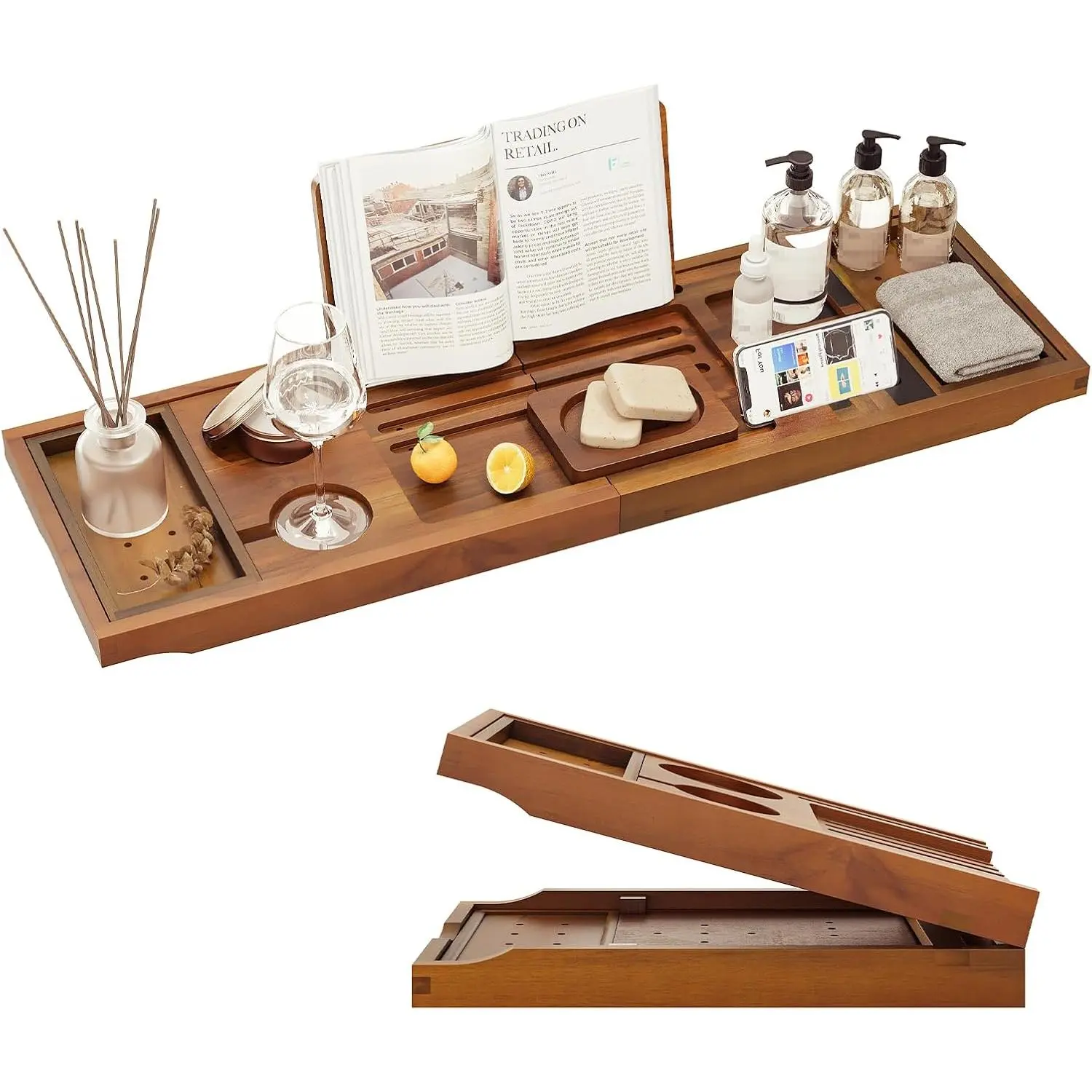 Premium Foldable Teak Wood Bathtub Tray, Expandable Luxury Bathtub Accessory, Home Supply & Festive Party Gift