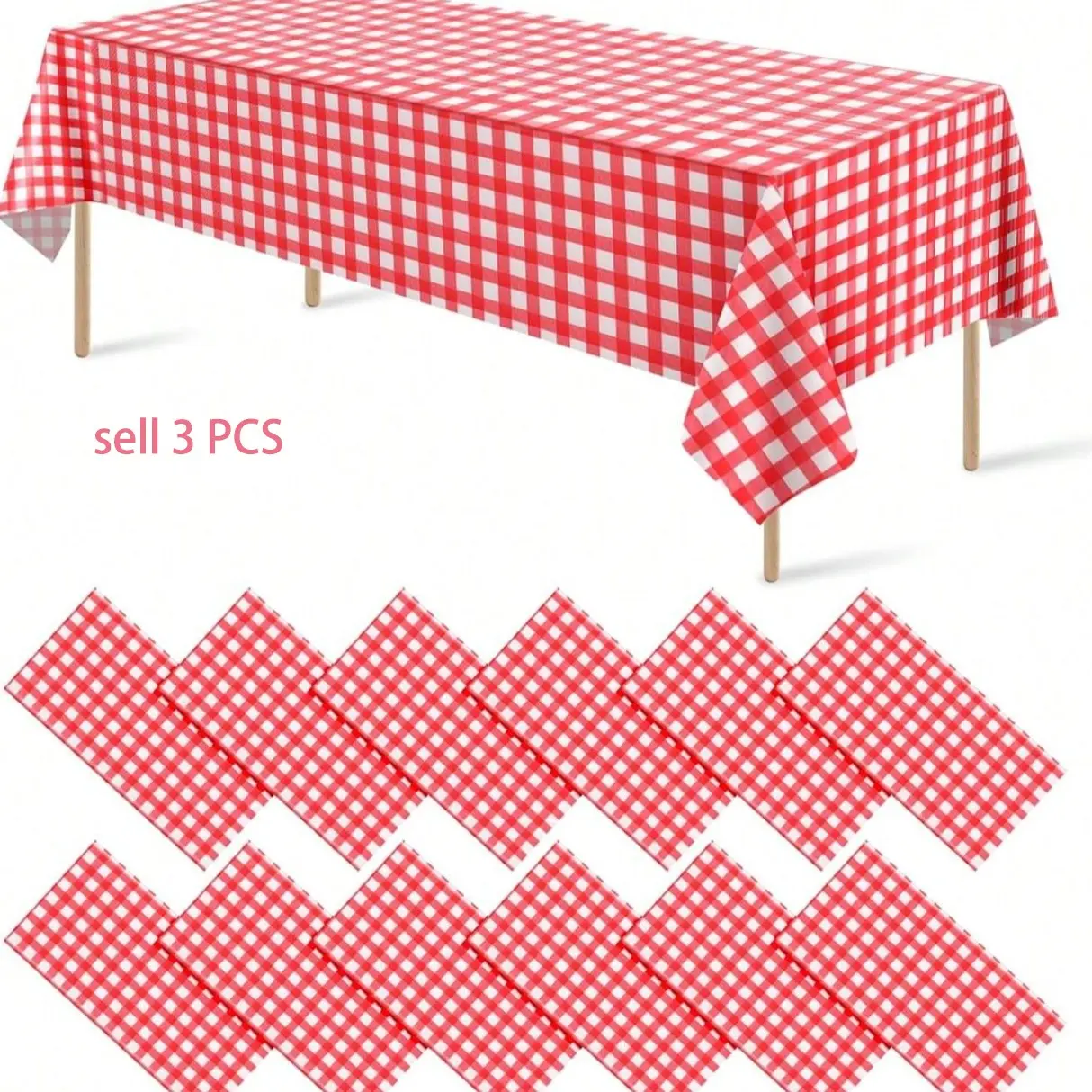3Pcs Disposable Plastic Tablecloth, Waterproof WaterproRed Checkered Tablecloth For Outdoor Picnics, Kitchens And Holiday Parties Disposable Plastic Cover Picnic Or Holiday Party, Home Decor