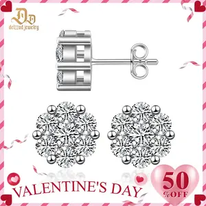 Delzzad Bling Flower Cluster Earrings D Color Synthetic Moissanite S925 Stud Unisex Earrings Perfect for Any Occasion & Everyday Wear Birthday Anniversary Mother's Day Christmas Gifts for Men Women