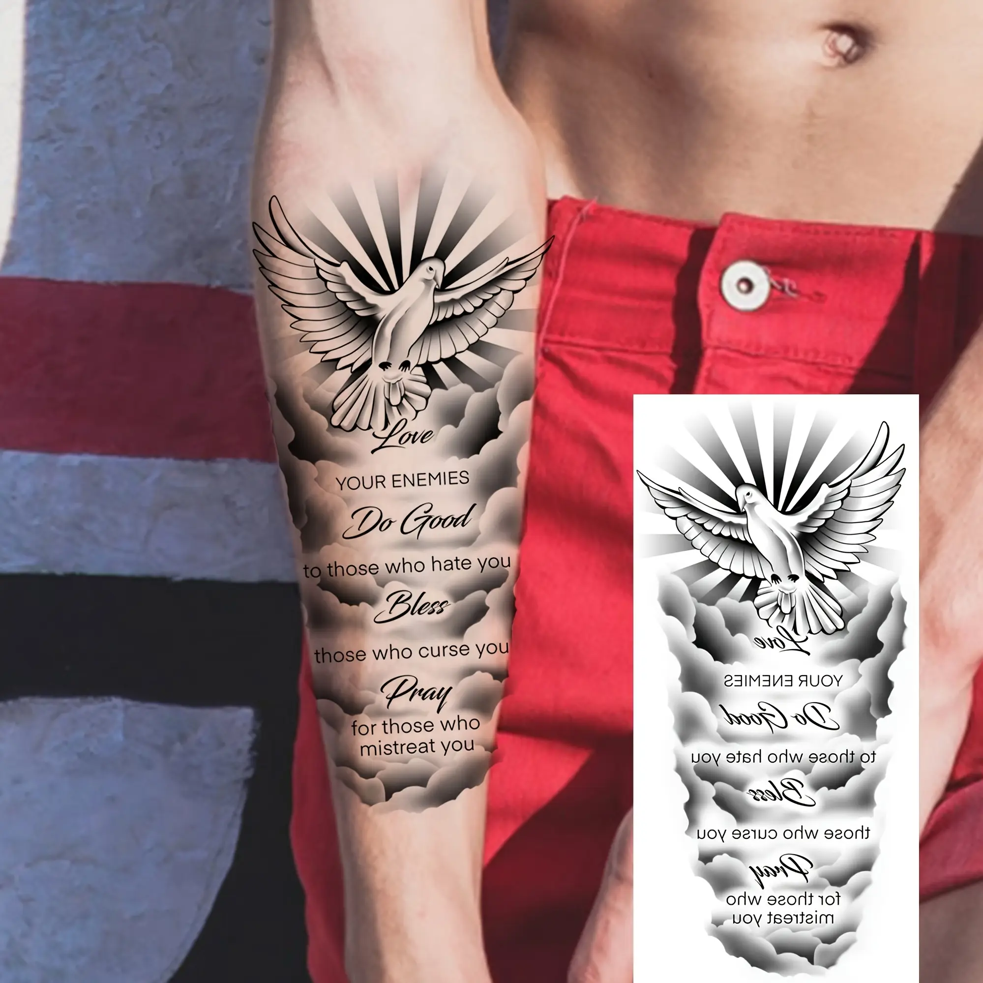 Traditional Temporary Tattoos for Adults - 6 Sheets, Dove Faith Symbol Expressive Body Art Stickers, Waterproof Single Item for Forearm, Leg