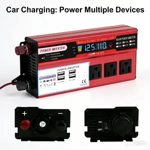Heavy-Duty 500W Power Inverter - 12V/24V to 110V AC, Emergency Car Charger for Trucks, Off-Grid Solar-Ready with Real-Time Battery Life Tracking & Multi-Device Charging, Car Charging