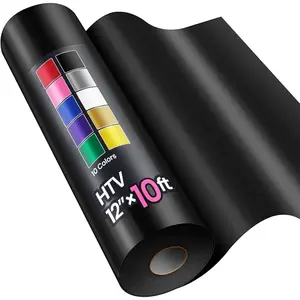 12" x 10ft Heat Transfer Vinyl HTV Rolls Black, HTV Vinyl for T-Shirt, Iron on Vinyl, Easy to Cut & Weed for DIY Heat Vinyl Design