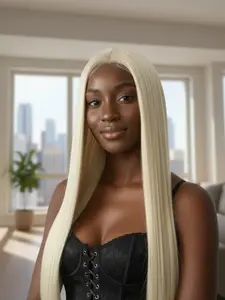 13x4 HD 613 Lace Front Wig, Light Blonde Long Straight Hair, High-Quality Fiber, Pre-Bleached, Heat Resistant, Premium Lace Cap, Lace Frontal Wig