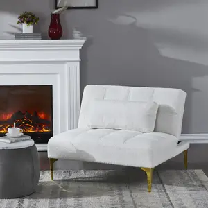 Convertible Single Sofa Bed Futon with Gold Metal Legs Teddy Fabric