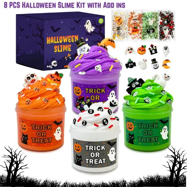 8PCS Halloween Slime Kit for Kids | Halloween Goodie Bag Fillers, Non Candy Halloween Treats, Trick or Treat Toys, Boo Basket Stuffers, Classroom Prizes & Party Favors