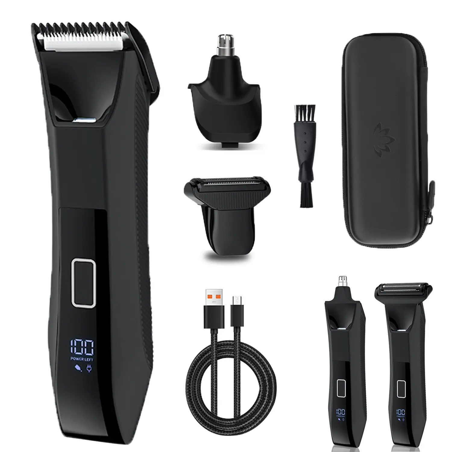 Electric body hair trimmer — groin hair trimmer including beard, nose hair, and facial grooming trimmer; cordless hair clipper; men’s private area hair trimmer; multifunctional men’s grooming set; black comfortable model