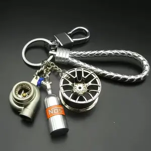Car parts keychain - black turbo, silver gearbox, rainbow tire edges, red brake discs, red shock absorbers, for boyfriend car enthusiasts to collect purse  keychain key chain holder