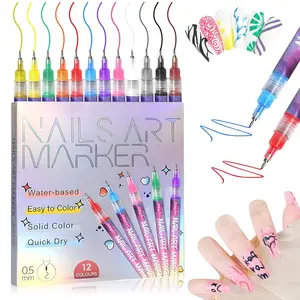 Nails Art Marker 12 Color Nail Doodle Pen Set for DIY Nail Art Quick Drying Acrylic Painting & 3D Dot Embroidery MMA Acrylic Nail Pen for Home & Salon Use