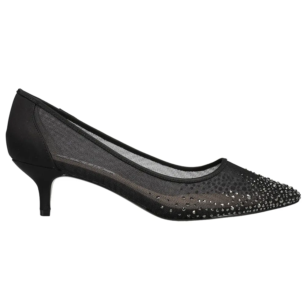 Nina Womens Sofie Rhinestone Pointed Toe Kitten Pumps Dress Casual Low Heel 1-2" - Black
