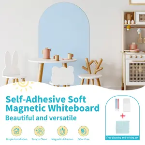 1 piece of sky-blue & white soft magnetic arch set, self-adhesive magnetic board, Whiteboard Set - quick installation, smooth writing, wall decoration, suitable for blackboard-style painting and learning on walls in offices, studies, restaurants, etc.