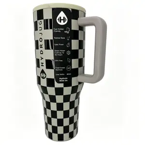HydroJug 40-ounce black and white checkered, insulated cup with handle, keeps cold for 24 hours, stainless steel travel cup, leak-proof, BPA-free, suitable for cup holders, iced coffee, car and office drinkware, water bottle - bottle