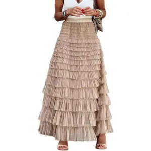 Women's Long Maxi Tulle Skirts A Line Ruffle High Waisted Tiered Layered Mesh Tutu Skirt Petticoat