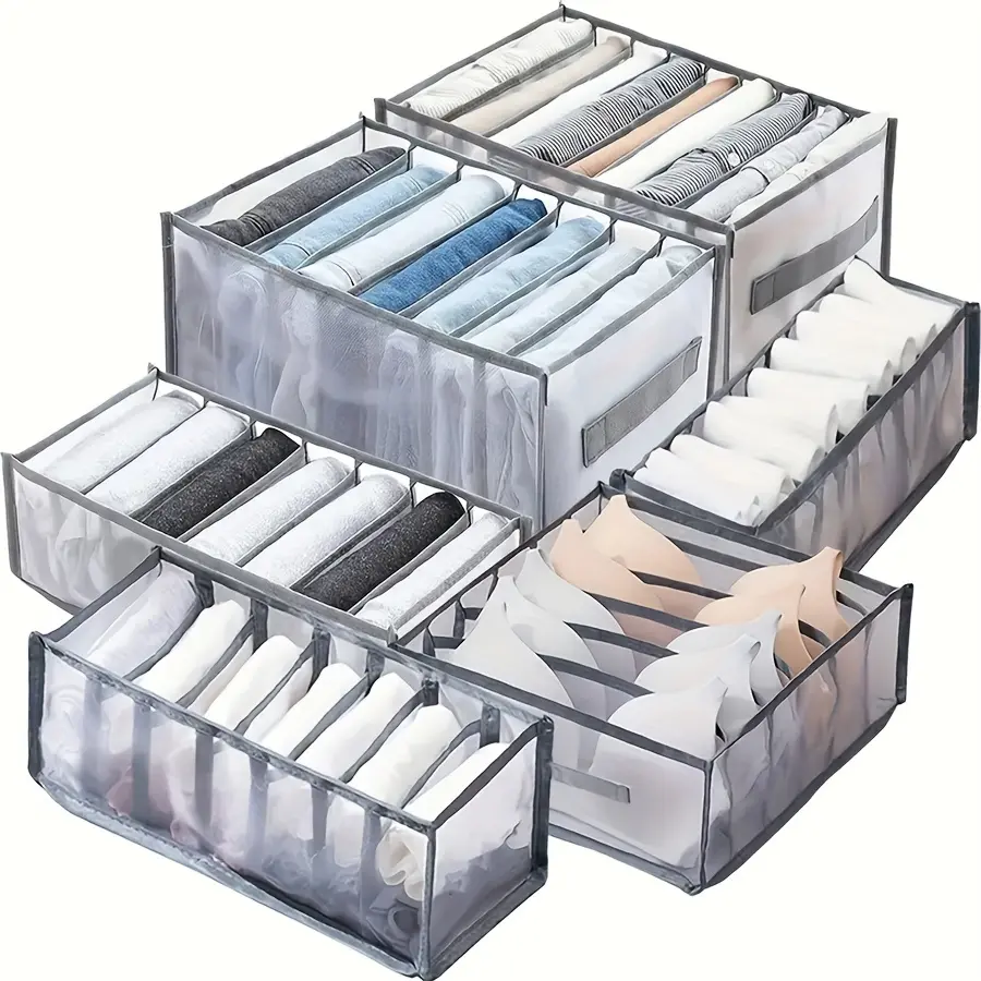 6PCS wardrobe clothes storage box, foldable drawer packaging cube, underwear Bra pants jeans storage bag, Clothing Storage Drawer Organizer, Folding Drawer