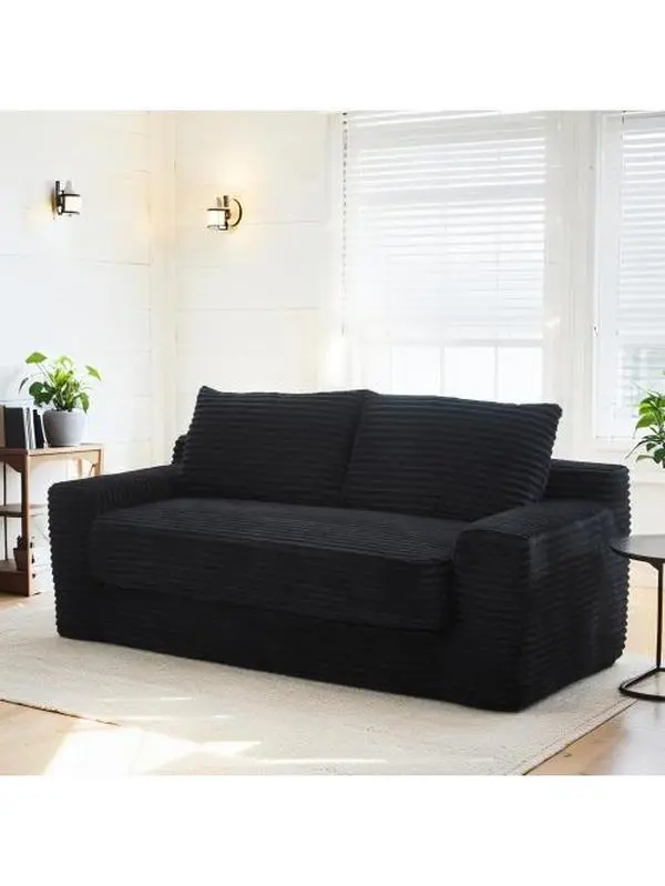 Bellemave Sturdy Corduroy Loveseat Sofa - 2-in-1 Convertible Compact Pre-Assembled Indoor Sofa Bed with Memory Foam, Steel Frame, Minimalist Design for Small Spaces, Lounge