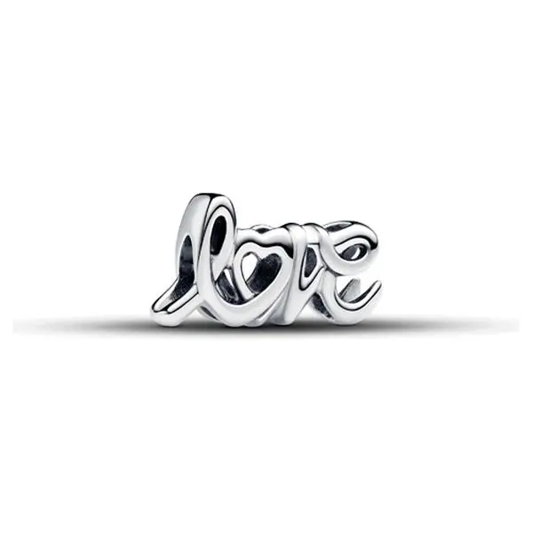 Pandora Handwritten Love Charm 793055C00, Word-Shaped Heart Design, Mirror Side Detail, Romantic Gift for Daily Wear