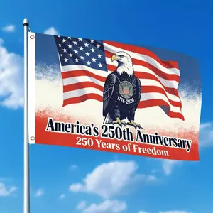 1pc America's 250th Anniversary Bald Eagle Patriotic Flag 3x5 FT, Single-Sided Hanging with Two Hole Rings, No Electricity Needed for Outdoor Courtyard Yard Decor