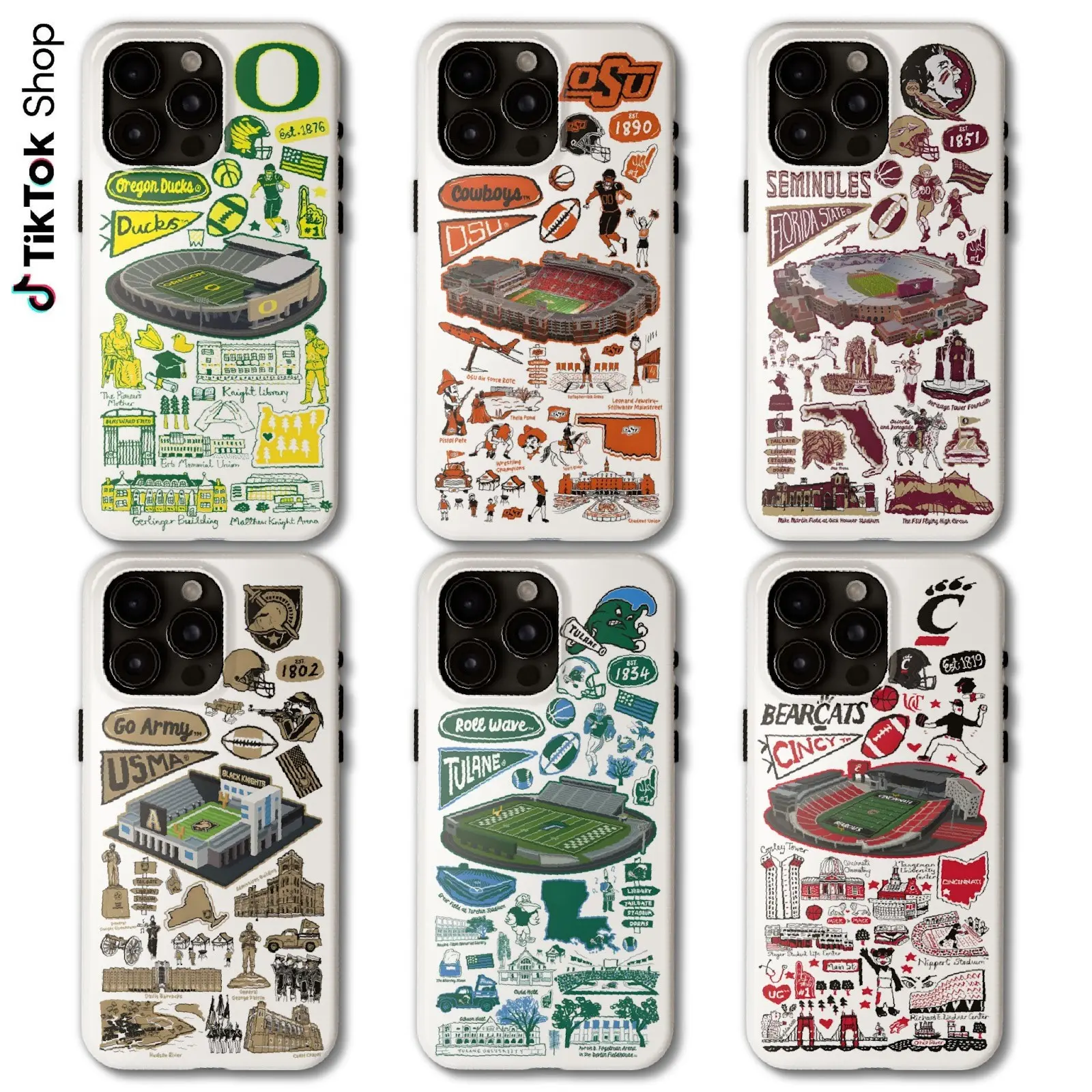 Ducks Cowboys Seminoles Black Knights Green Wave Bearcats College Football Phone Case, National Collegiate Athletic Association Team Collection Phone Cover, Gifts For Varsity College Sports, 17 Air Pro Max