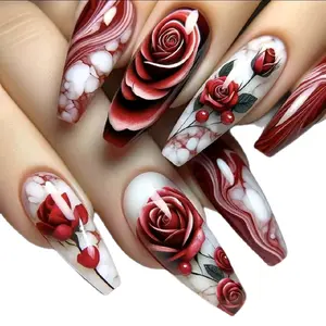 F-Nails 24 Pcs Short Middle Ballet Square Nails with Dreamy Colors Flower Cloud Design
