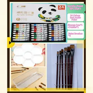 32/26/20Pcs acrylic pigment set (including 24/18/12 colors of acrylic pigment, brush *6, palette *1, storage box *1), suitable for canvas, stone, paper, wood, ceramics and gift painting, rich in pigments is a perfect gift for adult artists and DIY enthusi