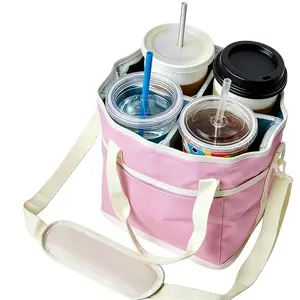 2026 Upgraded Family Size 4 Compartment Drink Bag, Travel Essentials, Dynamic Stability Insulated Drink Caddy with Adjustable Shoulder Strap & Dividers, Anti-Tip Holder for Coffee Cups & Tumblers, Cooler Bag, Cooler Bags Insulated For Travel