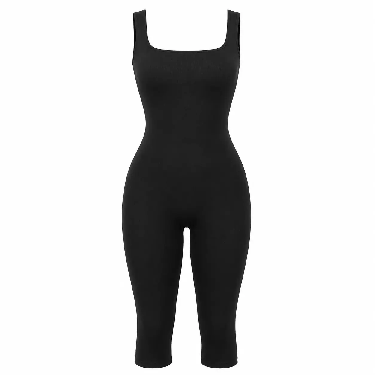 Black Square Neck Capri Pant Bodysuit
