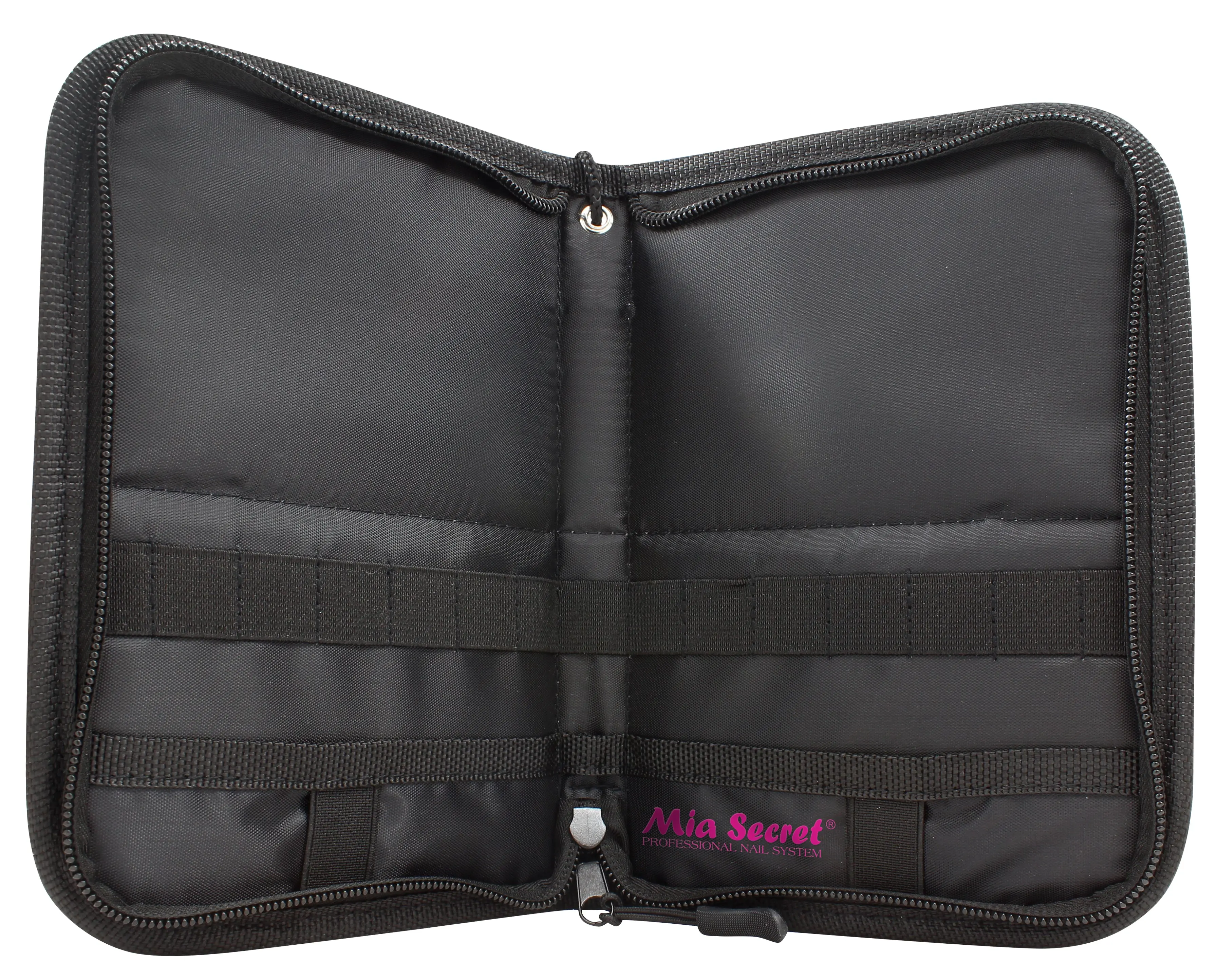 Black Zipper-Closure Cosmetic Tool Organizer Makeup Bag, Durable Functional Accessory with Upright Rows, Nail Brush Holder, Bristle Protection, Modern Touch for Vanity Organization