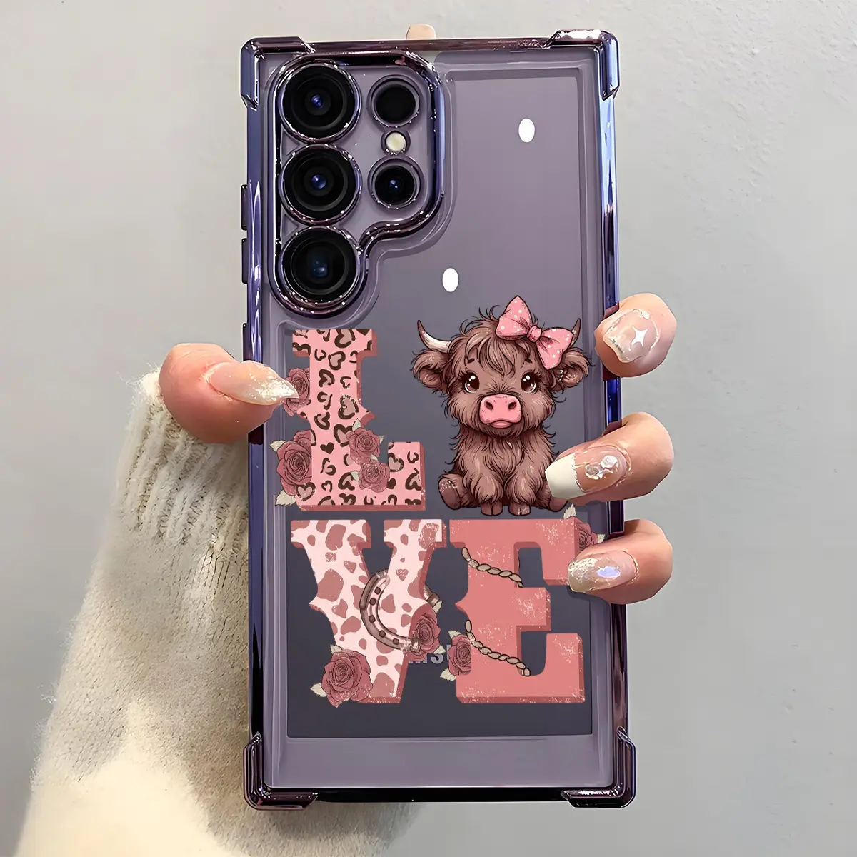 Cute Cow Love Pattern Smartphone Case - Electroplated, Airbag Shockproof, Slim Soft TPU Mobile Accessory for Samsung S26 S25 S25+ S25Edge S24 S24FE Plus S23 S22 Ultra, Durable, Lightweight, Multi-Model, Easy Install