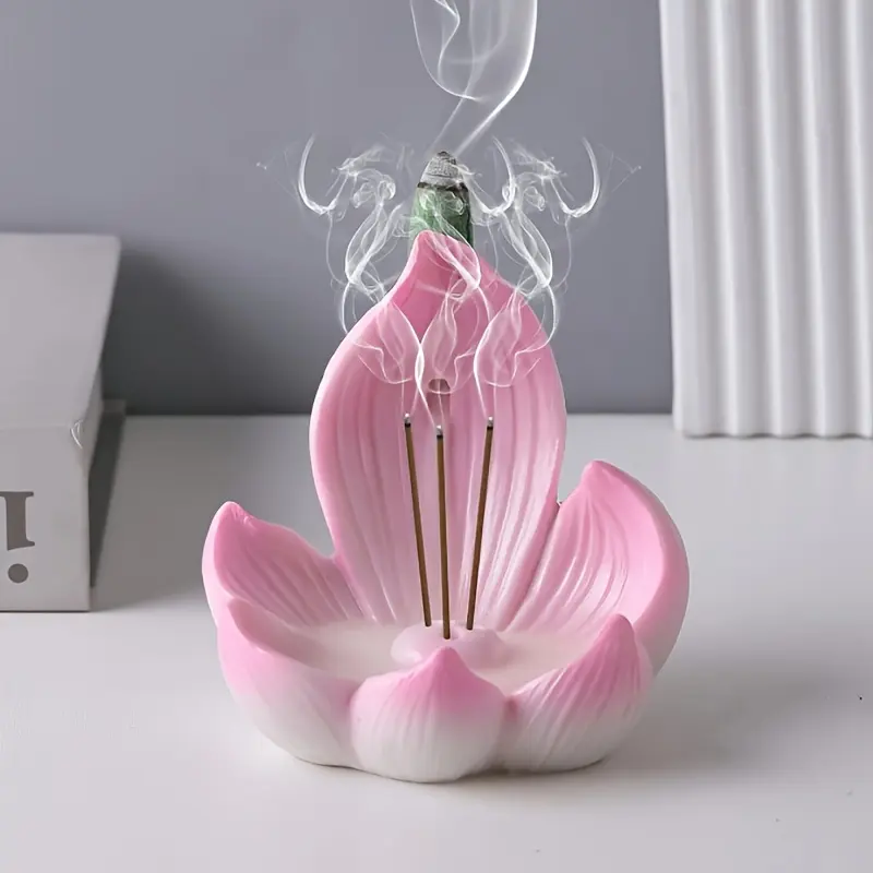 Floral Lotus Seat Backflow Incense Burner - Resin Home Decor Statue, Multifunctional Waterless Aromatherapy Diffuser for Yoga & Meditation, Backflow Smoke
