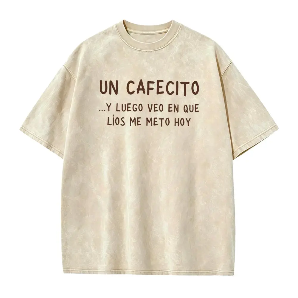 Un Cafecito Spanish Coffee Lover Text Graphic Tee, White Casual Latina Coffee Obsessed Women Short Sleeve Top